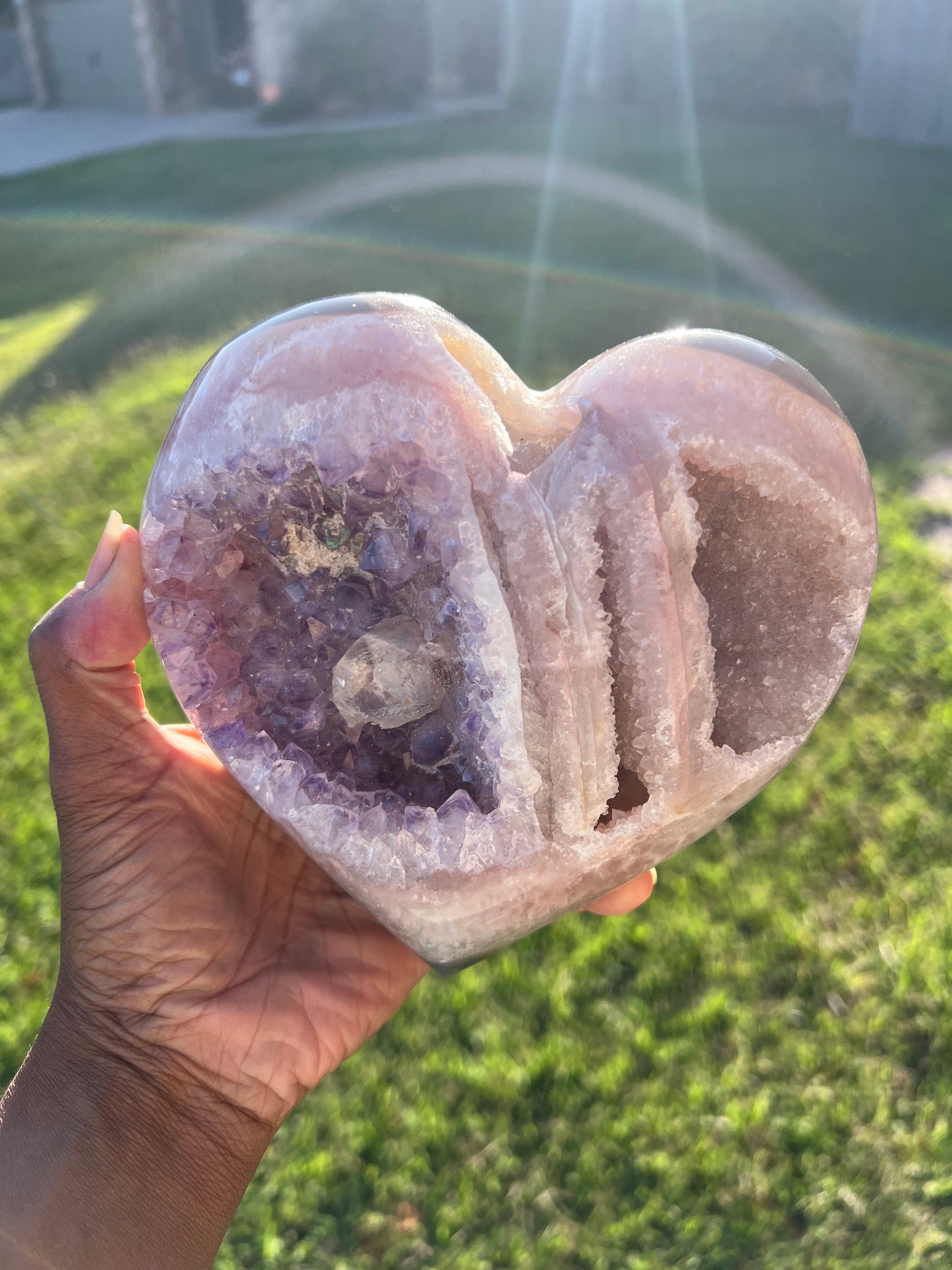 Purple and Pink Amethyst Heart w Agate