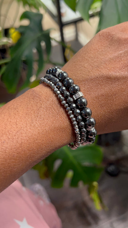 Hematite Bracelet w Stackers Set