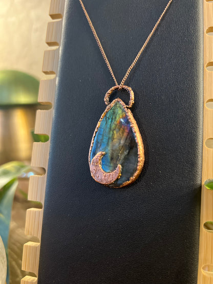 Electroformed Labradorite Moon Necklace