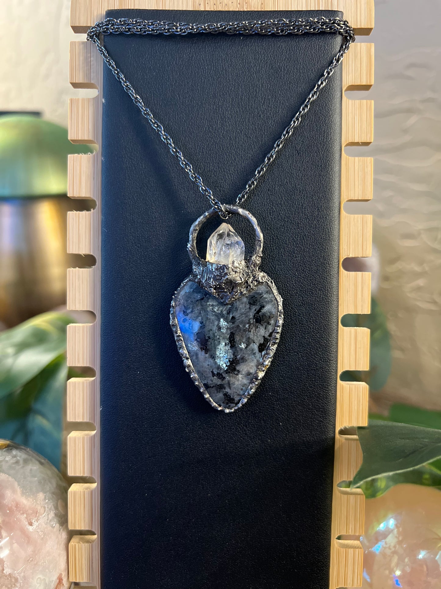 Larvikite and Quartz Amulet