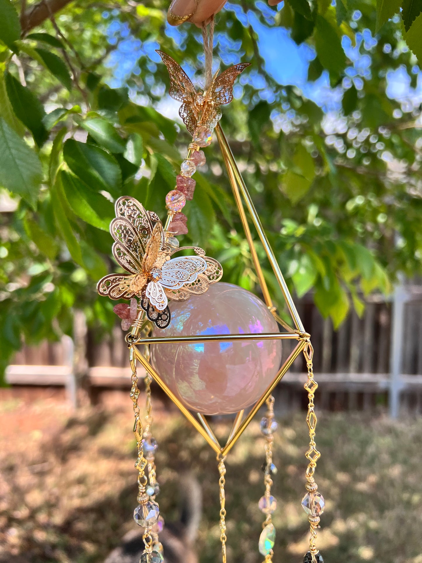 Spring ‘25 - Aura Rose Quartz Butterfly Suncatcher