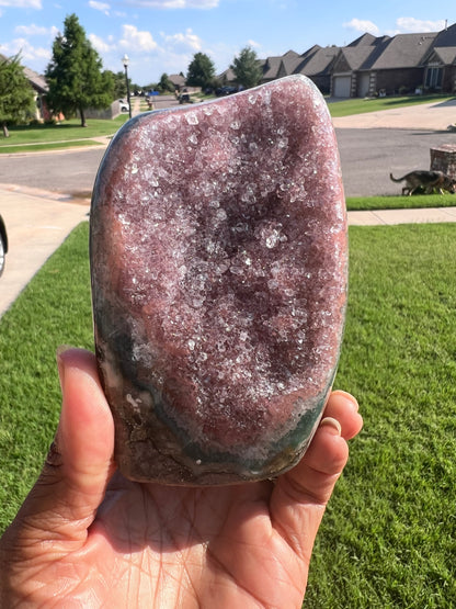 Red Rainbow Amethyst Cut Base