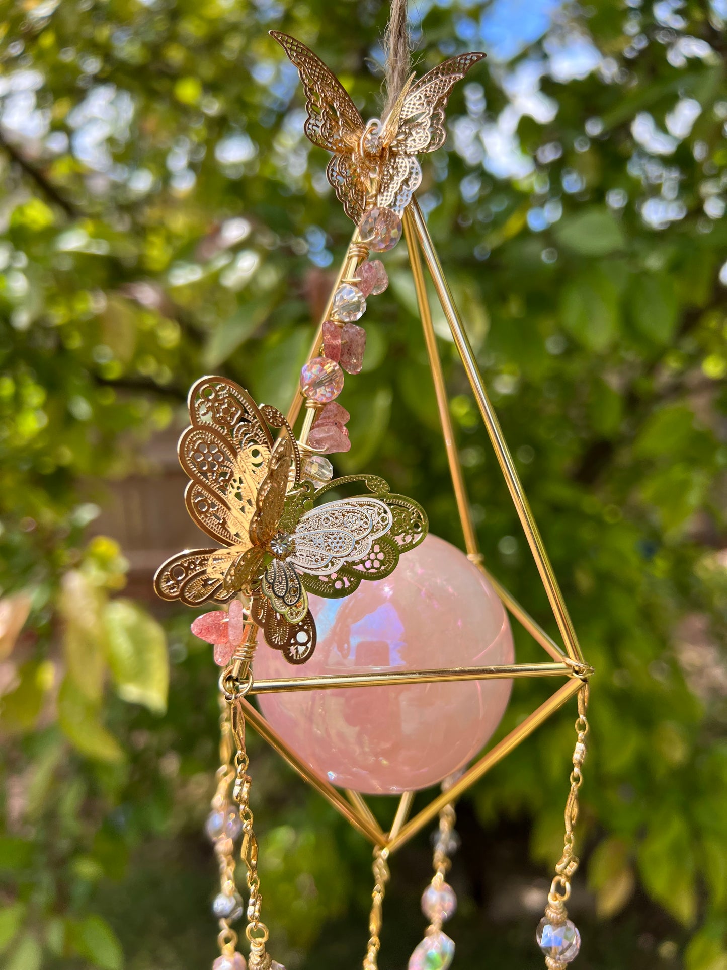 Spring ‘25 - Aura Rose Quartz Butterfly Suncatcher
