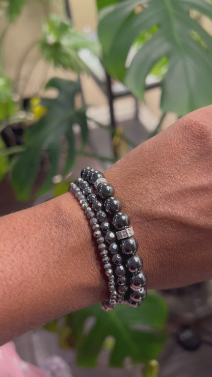 Hematite Bracelet w Stackers Set
